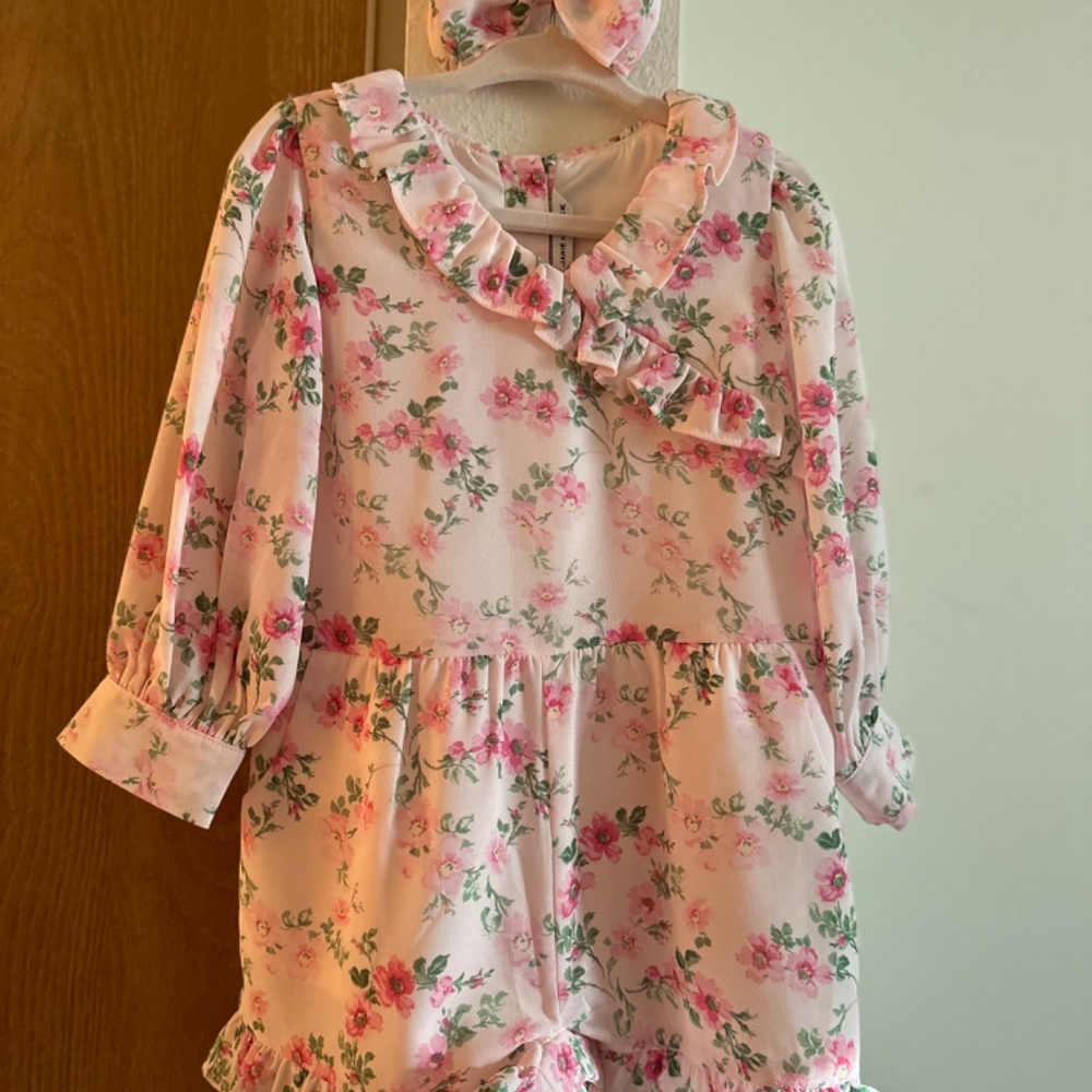 Janie & Jack FLORAL RUFFLE CHIFFON ROMPER - Picture 8 of 12